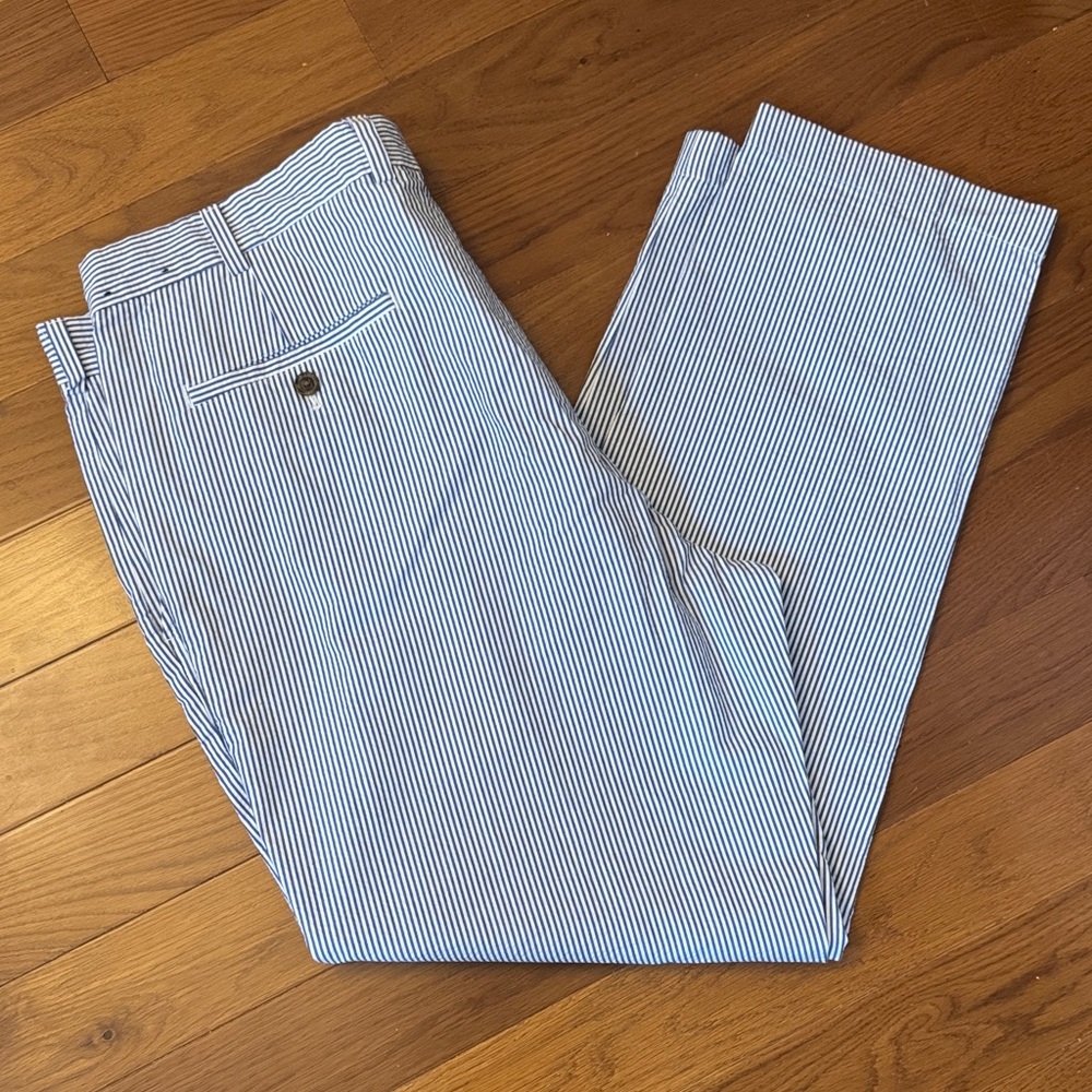 Brooks Brothers White and Blue Striped Dress Pants